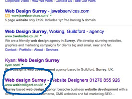 Page 1 of Google for Web Design Surrey