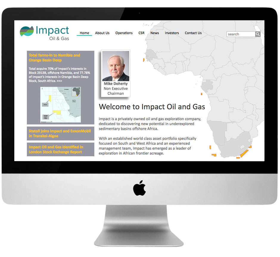 Homepage website design of surrey based Impact Oil and Gas
